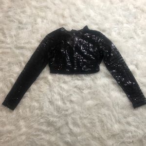 Black Sequined Crop Top Longsleeve Shirt